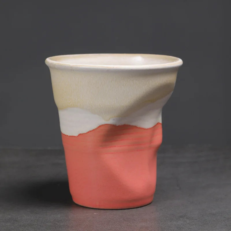 Creative Coarse Ceramic Coffee Cups Retro Irregular Folded Ceramic Mug 3oz 90ml