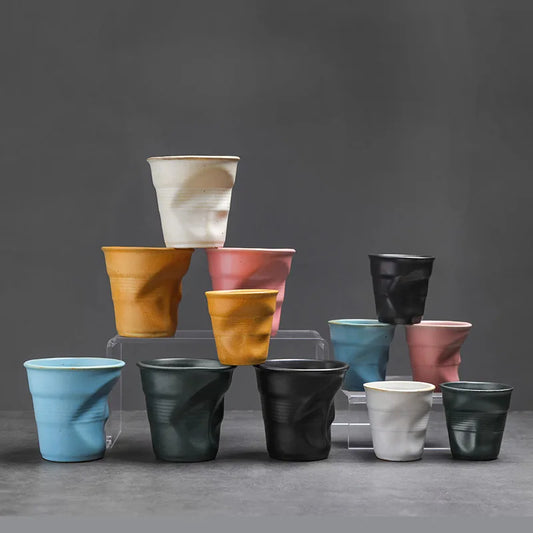 Creative Coarse Ceramic Coffee Cups Retro Irregular Folded Ceramic Mug 3oz 90ml
