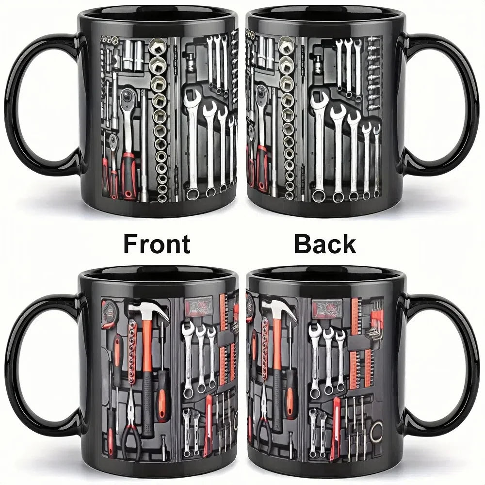 Funny 325ml Coffee Mug Toolbox Design Wrench Pattern Mechanic Water Cup Sturdy Ceramic Mechanic Mug Auto/Car Mechanic Gift