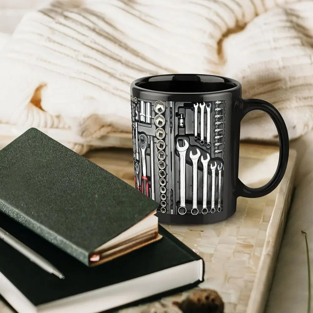 Funny 325ml Coffee Mug Toolbox Design Wrench Pattern Mechanic Water Cup Sturdy Ceramic Mechanic Mug Auto/Car Mechanic Gift