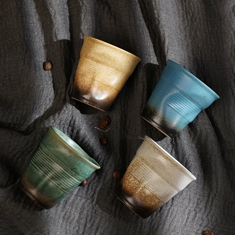 Creative Coarse Ceramic Coffee Cups Retro Irregular Folded Ceramic Mug 3oz 90ml
