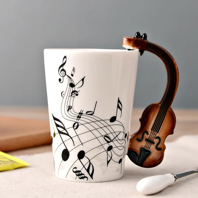 Ceramic Cup Music Creative Water Cup Musical Note Mug Gift Coffee Cup Musical Instrument Handle