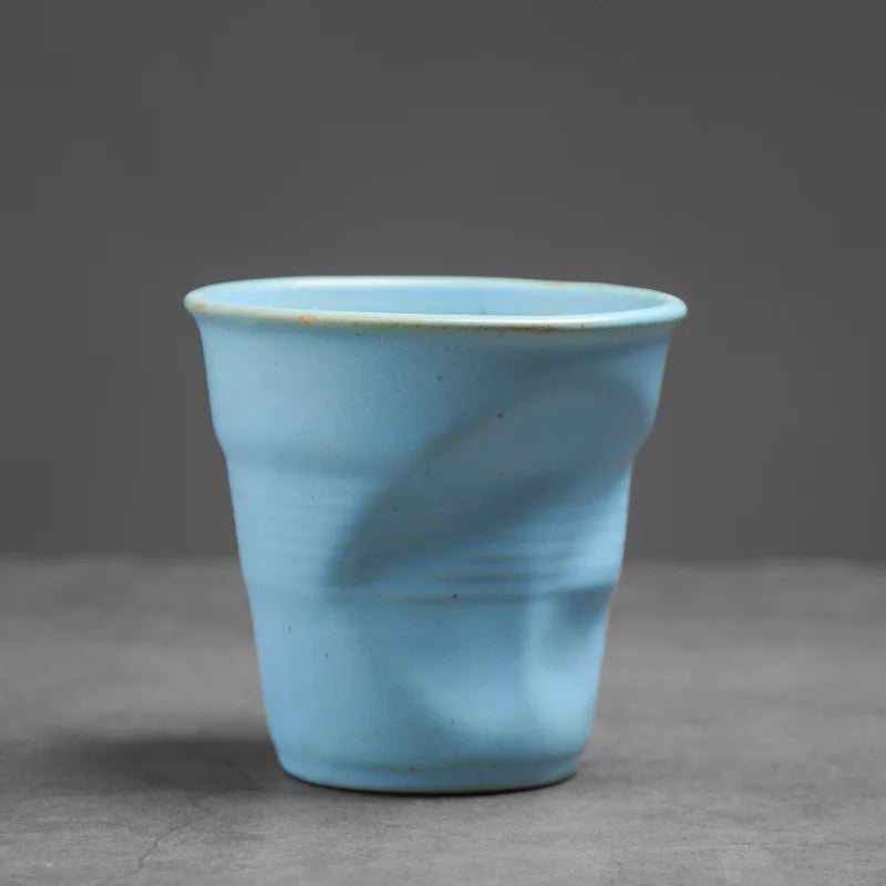Creative Coarse Ceramic Coffee Cups Retro Irregular Folded Ceramic Mug 3oz 90ml