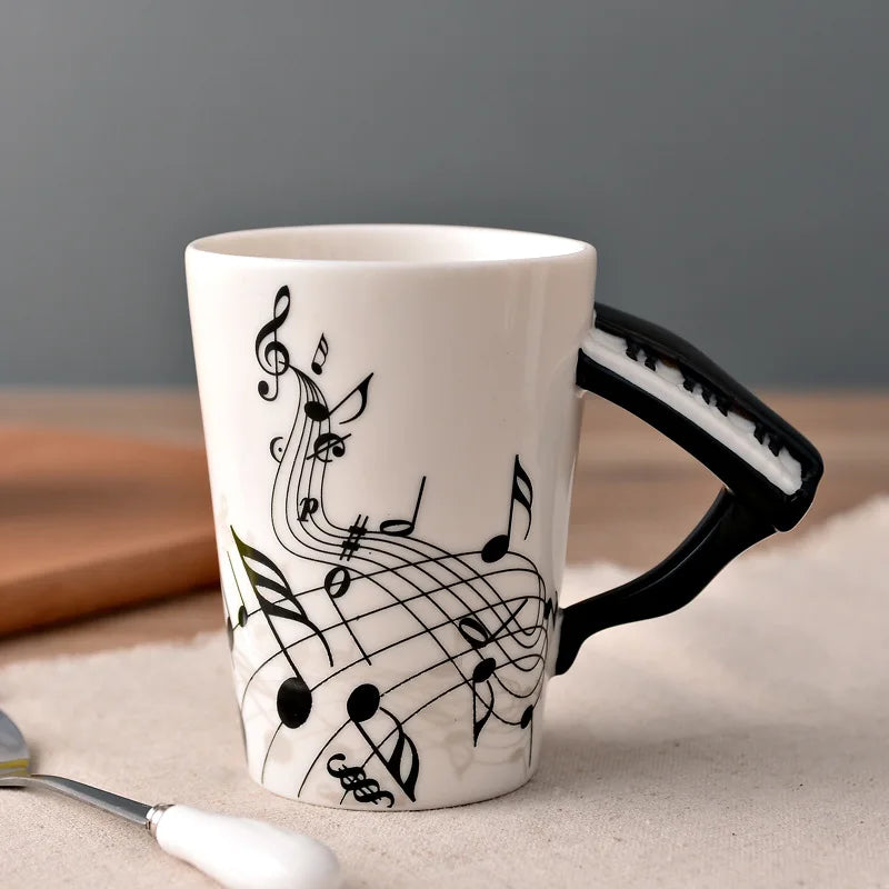 Ceramic Cup Music Creative Water Cup Musical Note Mug Gift Coffee Cup Musical Instrument Handle