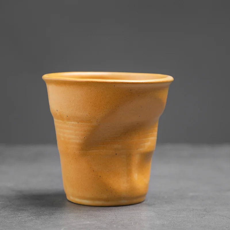 Creative Coarse Ceramic Coffee Cups Retro Irregular Folded Ceramic Mug 3oz 90ml