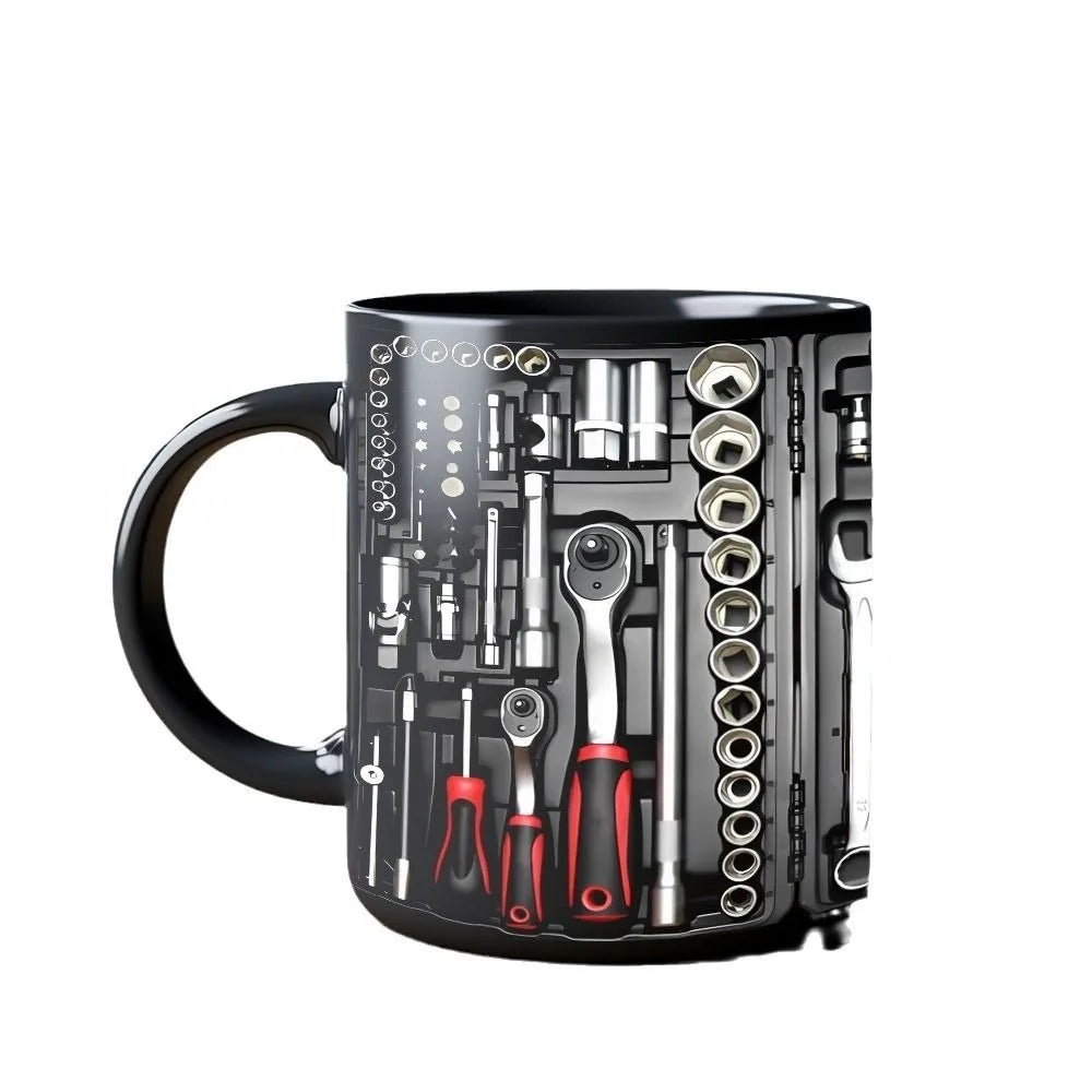 Funny 325ml Coffee Mug Toolbox Design Wrench Pattern Mechanic Water Cup Sturdy Ceramic Mechanic Mug Auto/Car Mechanic Gift