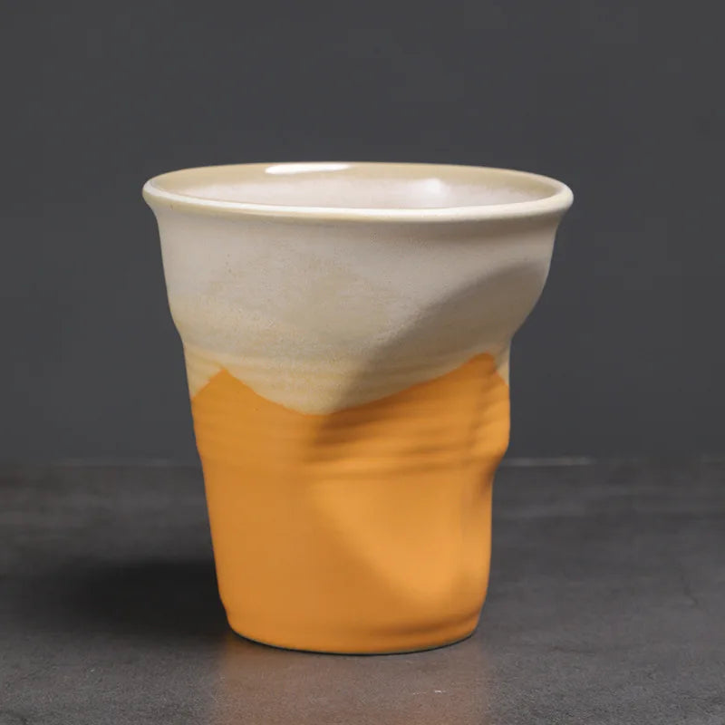 Creative Coarse Ceramic Coffee Cups Retro Irregular Folded Ceramic Mug 3oz 90ml